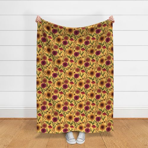 Autumn Florals on Buttermilk Yellow - Large