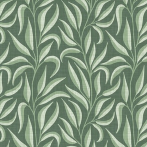 M. Climbing leafy vines in Scandinavian Style, japandi foliage. Medium scale | Rich forest green leaves on textured green