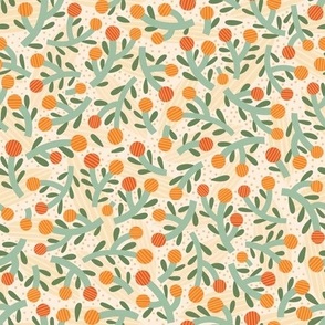 Abstract Floral Pattern with Vintage Geometric Design and Orange Flowers on Beige Background 0069 B