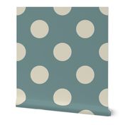 Sand-beige-white-regular-polka-dots-on-vintage-graysih-greenish-steel-blue---XL-jumbo