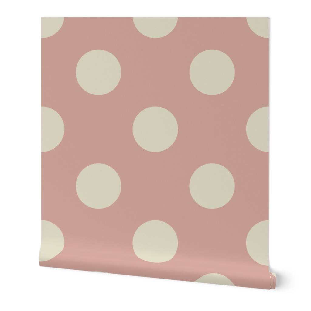 Sand-beige-white-regular-polka-dots-on-vintage-kitschy-faded-dirty-dutsy-pink---XL-jumbo