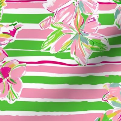 Lily P Hibiscus Stripe - pink/green