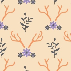 Rustic antlers and botanicals - peach, purple, gray