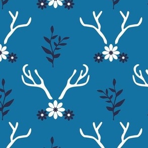 Rustic antlers and botanicals - blue, white
