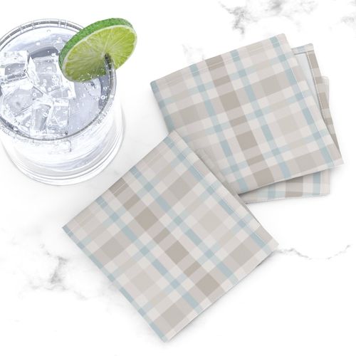 Maeve Plaid medium: Warm Gray & Foggy Blue, Neutral Summer Plaid