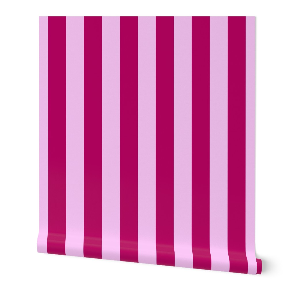 C023 - 2" medium classic vertical stripes in bold hot cerise pink and pale baby pink - for wallpaper, curtains, upholstery and bedroom decor