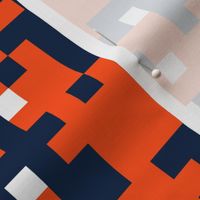 Pixelated camouflage blocks in nautical blue 002244, orange fb4f14 school spirit team colors Medium