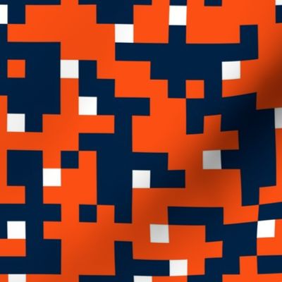 Pixelated camouflage blocks in nautical blue 002244, orange fb4f14 school spirit team colors Medium