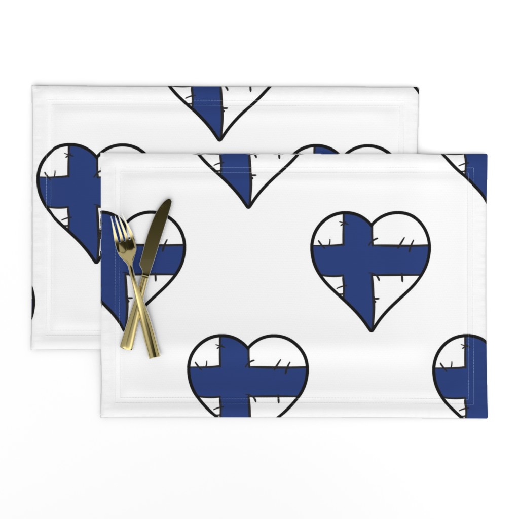 Finnish Flag Heart Finland Love Repeating Pattern White