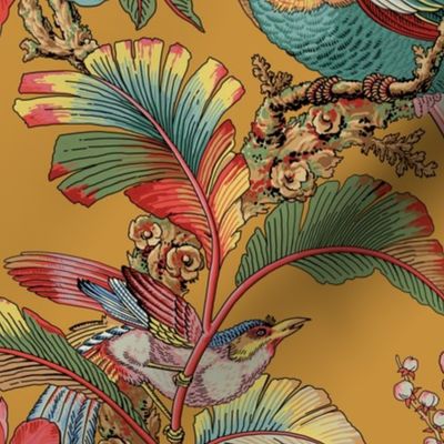 Vintage Tropical Birds on Old Gold