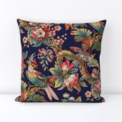 Vintage Tropical Birds on Dark Blue