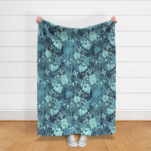 Artisan Floral - Hand Painted Vintage Floral 3 - Sombre Blue