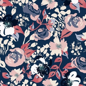 Rich Indigo Pink Elegant Floral Mix