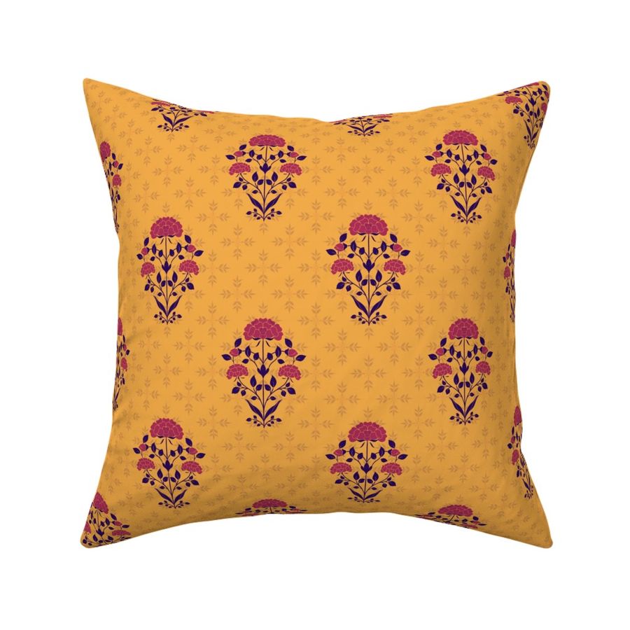 Indian Mughal Floral Pattern - Golden Yellow