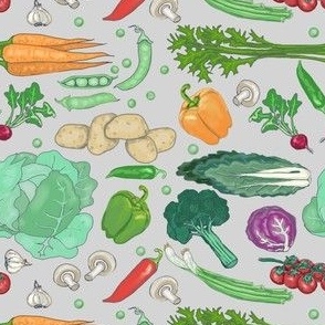 Vegetable Garden Tiny Print On Gray