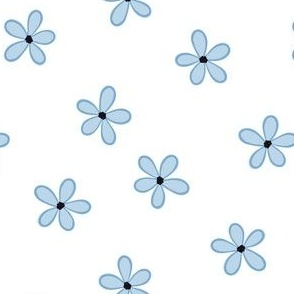Medium Sized Minimalist Flower Print - Gentle Sky Blues and White - 3 to 3.5 cm flower