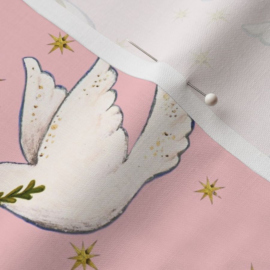 Doves On Pink For Christmas And World Peace