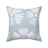 Cornflower Flowering Bouquet - Blooming Fantasy Light White Wildflower - Blossom Nature - Neutral Painted Block Print Simply Pattern - on Colambia Cyan Silver Grey Blue - Large