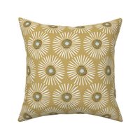 Whimsical stylized dandelion seed-inspired floral - cream white on mustard