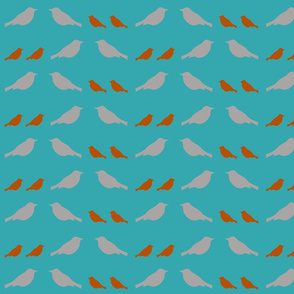 gray and orange mama and daddy birds on teal