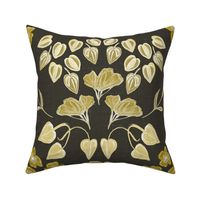 Golden Yellow on Charcoal Black - Tapestry Floral - Morris Inspired