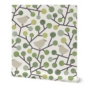 birds branches - green, beige (large)