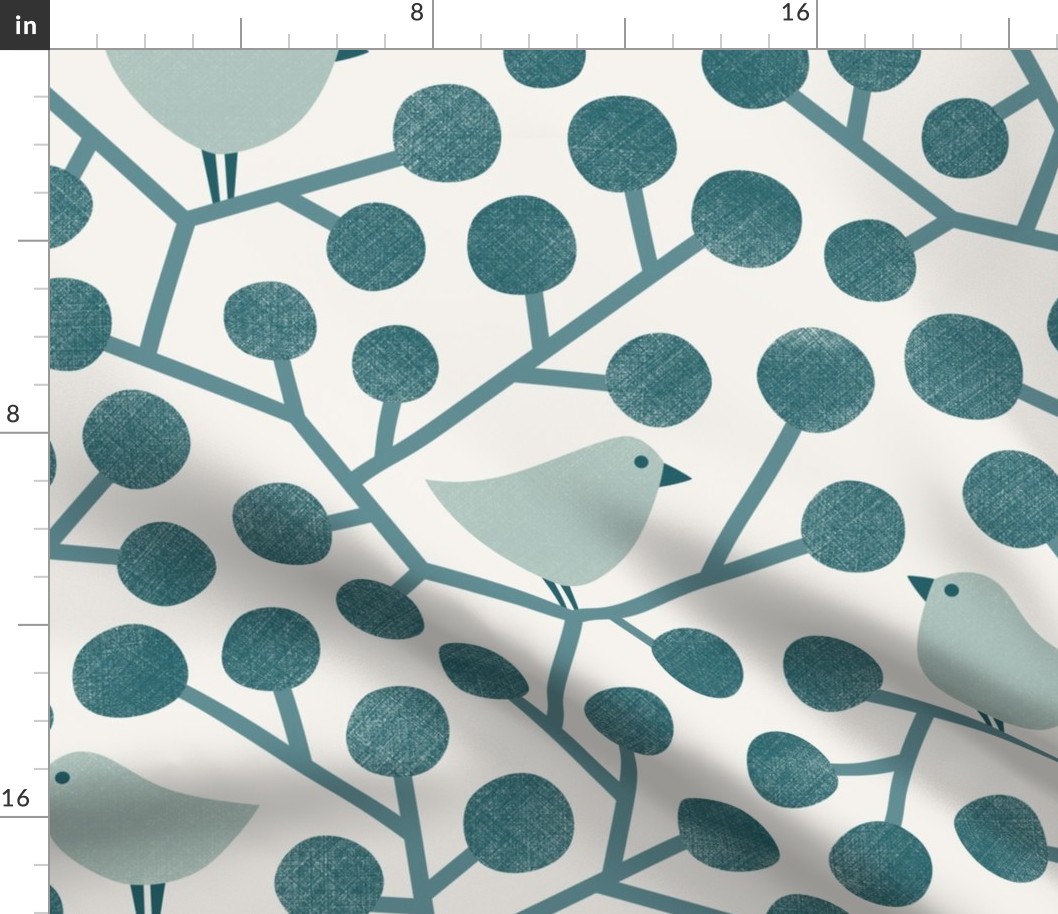 birds branches - teal blue (large)