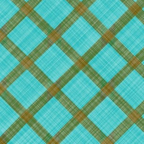 Grid Plaid Linen - Brown Turquoise