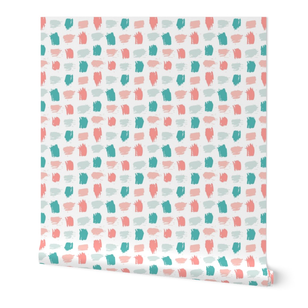 Brush Stroke Grid - pastel pink aqua salmon sea foam green coastal on white by Joyseeker Studio