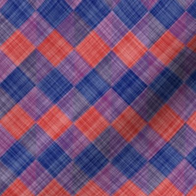  Argyle Checker Plaid Linen - Blue Red