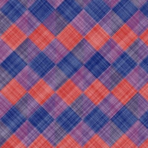  Argyle Checker Plaid Linen - Blue Red