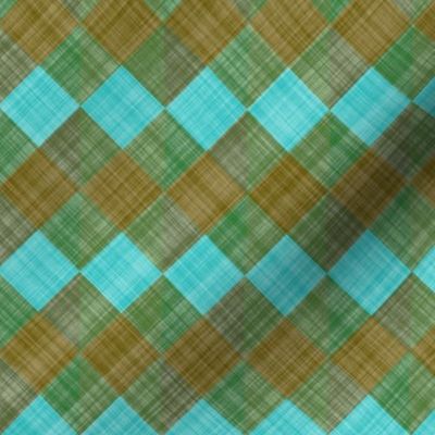  Argyle Checker Plaid Linen - Brown Turquoise