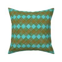  Argyle Checker Plaid Linen - Brown Turquoise