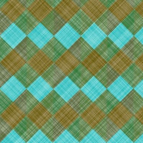  Argyle Checker Plaid Linen - Brown Turquoise