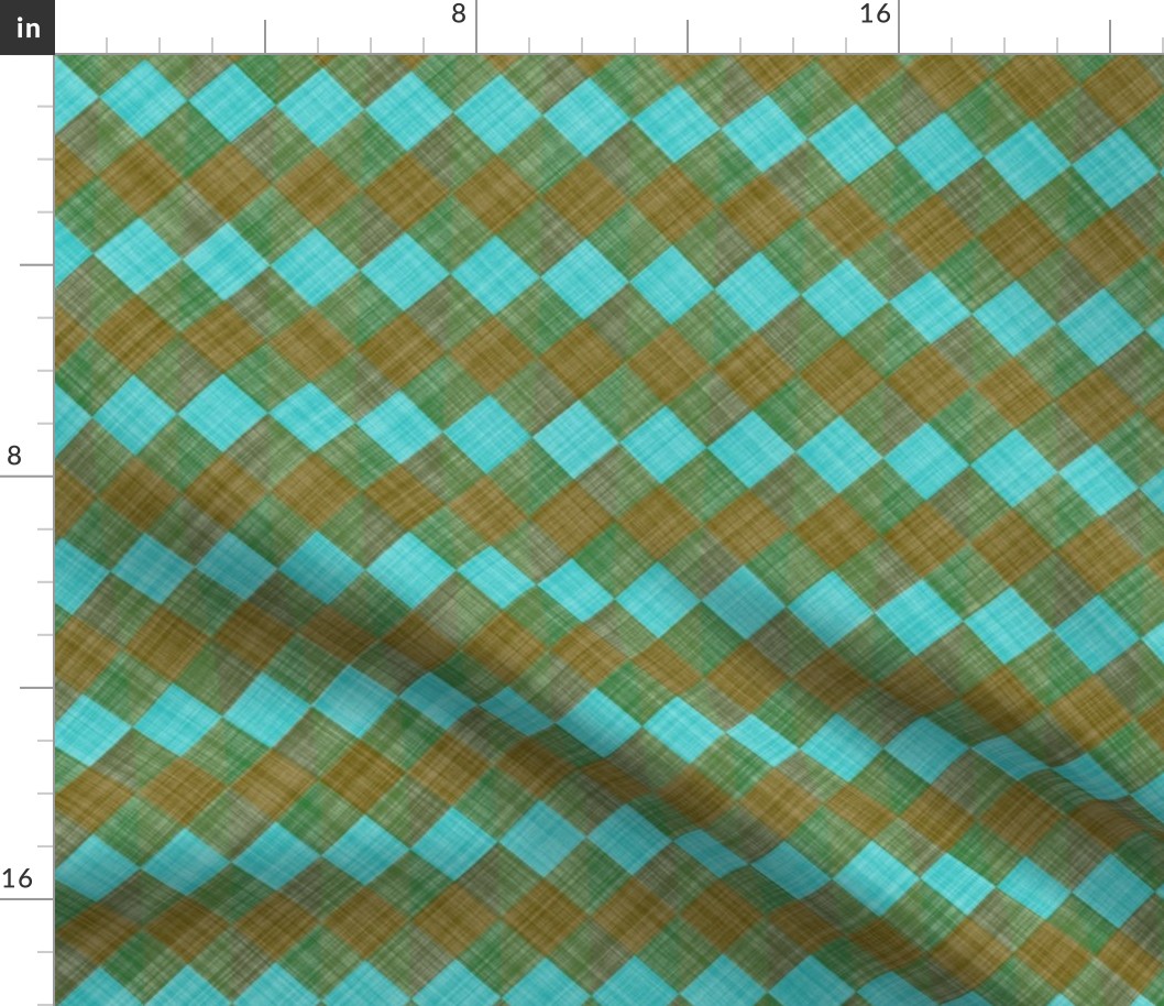  Argyle Checker Plaid Linen - Brown Turquoise
