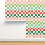 Cozy Christmas Classic Checker in scarlet crimson red, navy aquamarine blue, ivory, mint jade green, salmon pink peach blender co-ordinate for bedding, quilting, kids