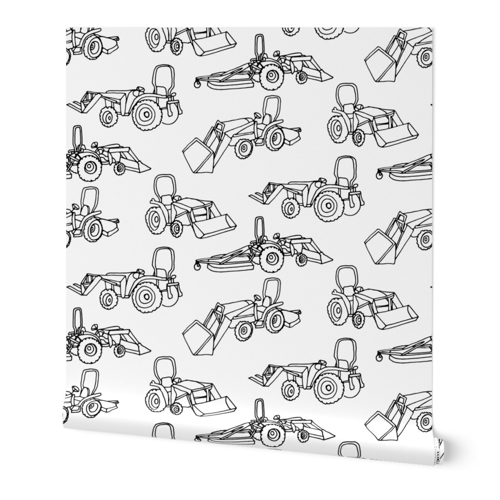 Tractors LARGE simple hand drawn, black and white