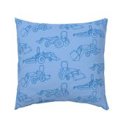 Tractors LARGE simple hand drawn, blue