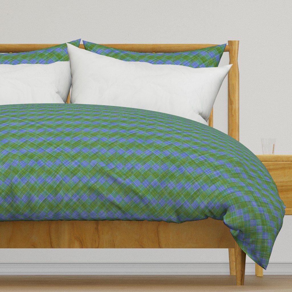  Argyle Checker Plaid Linen - Green Blue