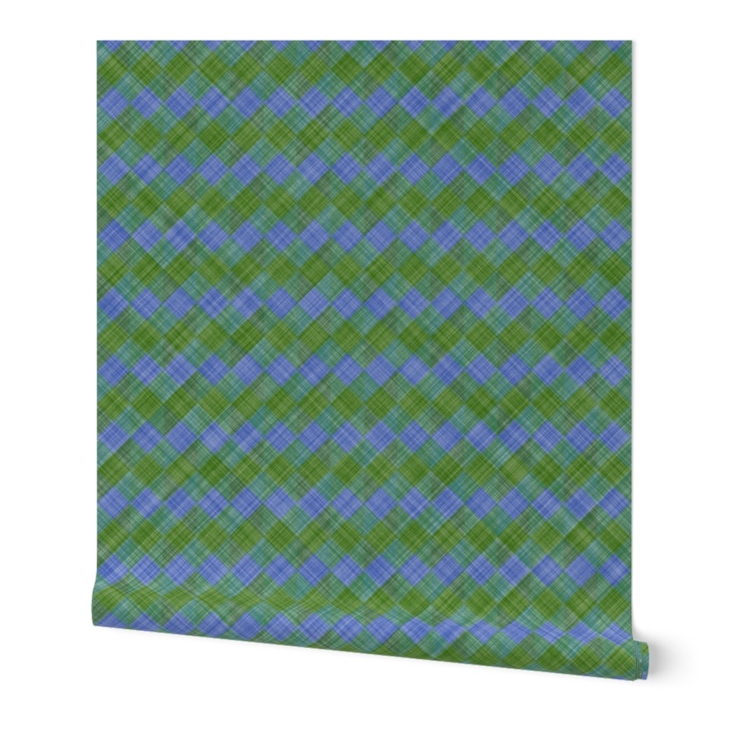  Argyle Checker Plaid Linen - Green Blue