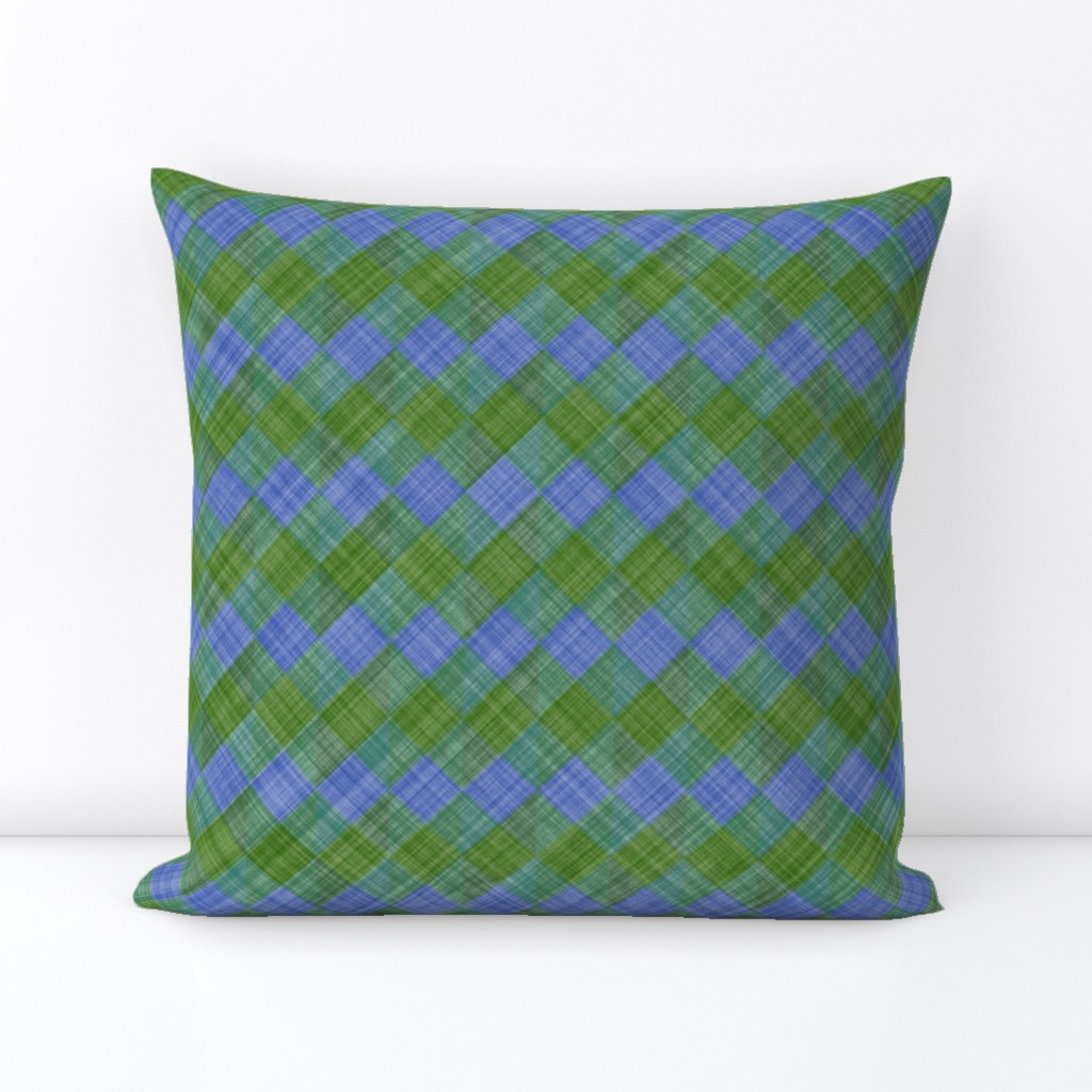  Argyle Checker Plaid Linen - Green Blue