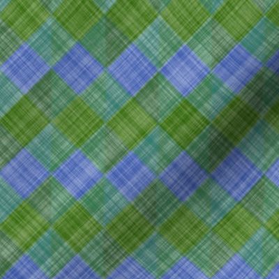  Argyle Checker Plaid Linen - Green Blue