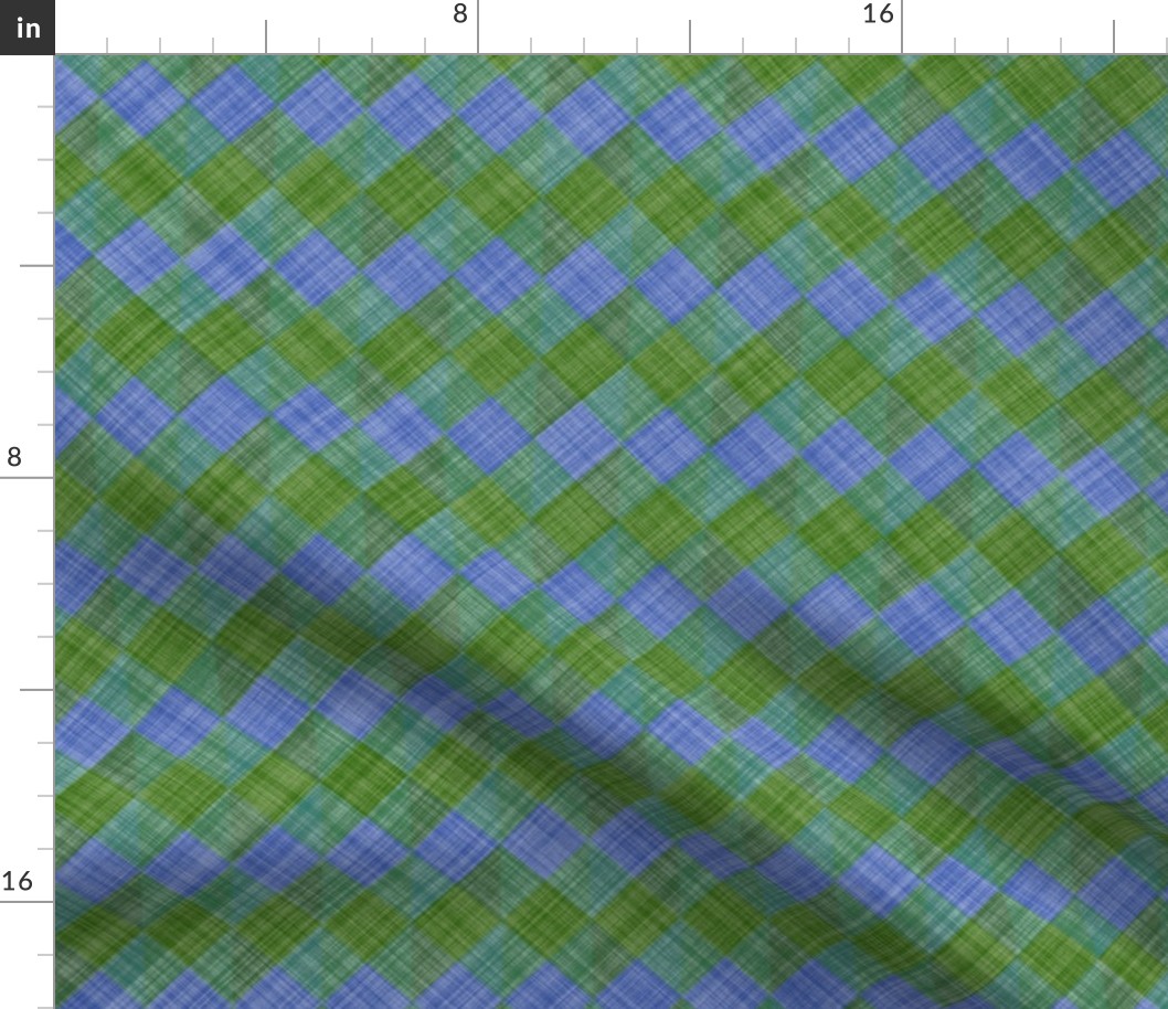  Argyle Checker Plaid Linen - Green Blue