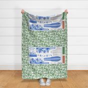 Toile Greyhound in blue, stuffed pillow kit - female