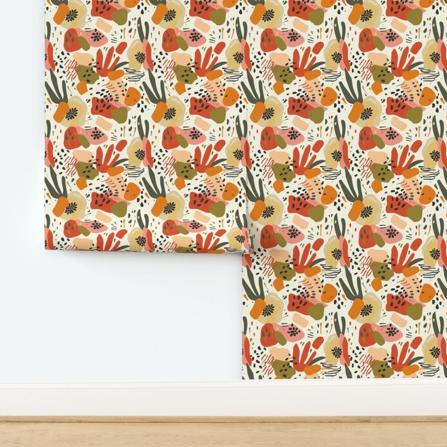 Abstract Orange and Pink Floral