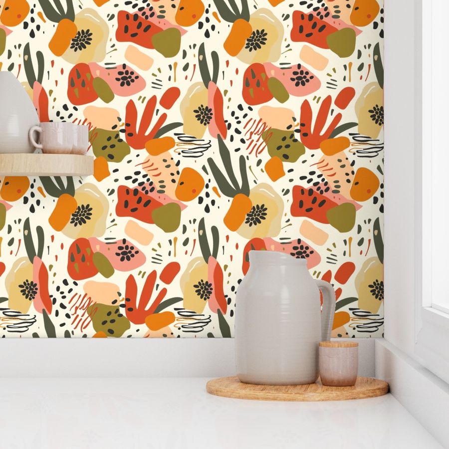 Abstract Orange and Pink Floral