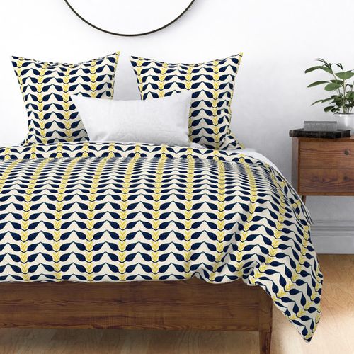 leaf stripe herringbone indigo blue yellow on cream watercolor petal prism