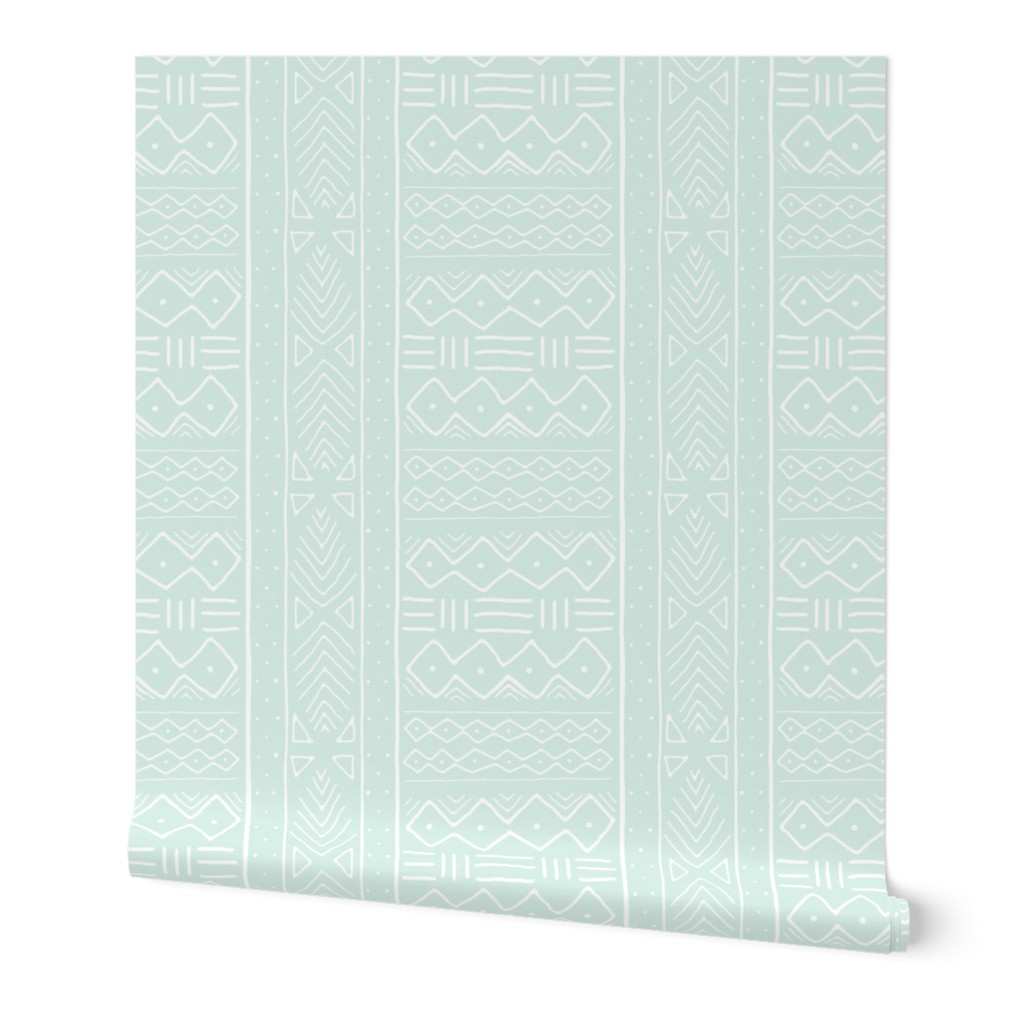 Mudcloth in white on mint