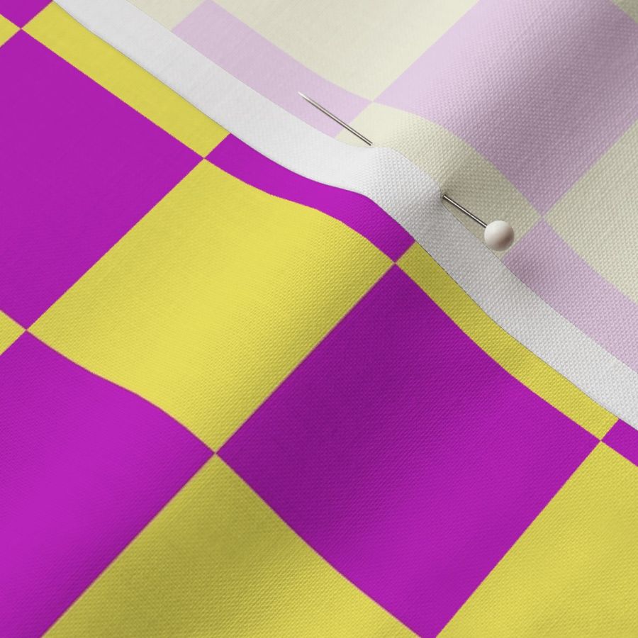 Lemon Yellow And Purple Grape Checks Checkerboard Fabric