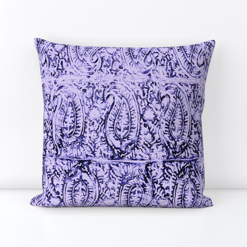 Large Scale Block Printed Paisley Bohemian Print In Pale Blue Violet And Black